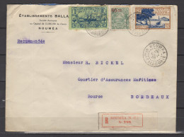 Nouvelle Calédonie - N° 102 , 130 Et 144 Obli/sur Lettre Recommandée De Nouméa Pour Bordeaux - 1936 - Lettres & Documents