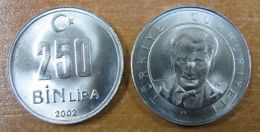 AC - TURKEY:  250 000 LIRA 2002 COPPER - NICKEL COIN UNCIRCULATED - Turquie