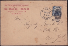 1899-H-191 CUBA US OCCUPATION. 1899. 5c SOBRE FARMACIA JOHNSON PHARMACY DRUG STORE DE LA HABANA TO US. - Brieven En Documenten