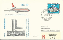 RF 74.25 U, Swissair, Genève - Sao Paulo, Recommandé, DC-10, 1974 - First Flight Covers