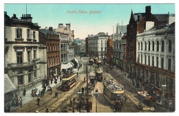 RB 1093 - Early Postcard - Trams At Castle Place Belfast - Ireland - Antrim