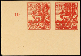 4 Pf. Karminbraun Im Waager. Paar A. D. Linken Bogenecke Mit Plattenfehler VII Und XVIII, Tadellos Postfrisch,... - Autres & Non Classés