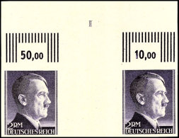 2 Reichsmark Hitler, Abart "ungezähnt", Waager. Zwischenstegpaar (im Zwischensteg Wie üblich Gefaltet),... - Autres & Non Classés