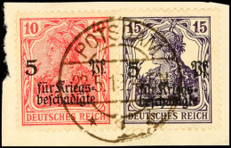 10 Pf. Kriegsgeschädigtenhilfe Dunkelrot Mit 15 Pf. Auf Briefstück, Klar Gestempelt POTSDAM 22.5.19,... - Autres & Non Classés