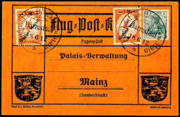 1 M. Auf 10 Pfg Flugpost Am Rhein Und Main Mit Aufdruck "Gelber Hund" Per 2 Mit 5 Pfg Germania-Marke Auf Karte Mit... - Autres & Non Classés