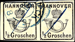 1/2 Gr. Schwarz, Weiße Gummierung Waagerechtes Paar, Gestempelt "Osnabrück 30.11." Und Federstriche, Auf... - Hanovre