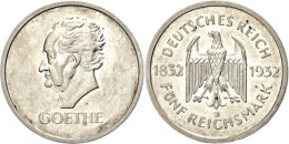 5 Reichsmark, 1932, Goethe, J, Kl. Rf., Vz., Katalog: J. 351 Vz5 Reichmark, 1932, Goethe, J, Small Edge Nick,... - Autres & Non Classés