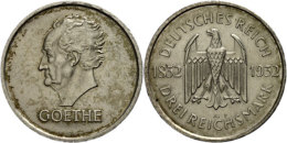 3 Reichsmark, 1932, A, Goethe, Vz+, Katalog: J. 350 Vz3 Reichmark, 1932, A, Goethe, Extremly Fine, Catalogue:... - Autres & Non Classés