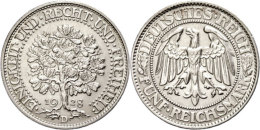 5 Reichsmark, 1828, D, Eichbaum, Kl. Rf., Vz-st., Katalog: J. 331 Vz-st5 Reichmark, 1828, D, Oak Tree, Small... - Autres & Non Classés