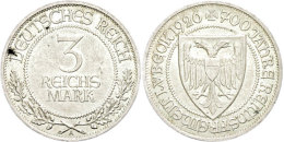 3 Reichsmark, 1926, A, Lübeck, Etwas Fleckig, Vz., Katalog: J. 323 Vz3 Reichmark, 1926, A, Lübeck, A... - Autres & Non Classés