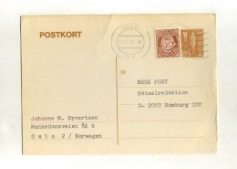 - NORVEGE . AFFRANCHISSEMENT COMPOSE  AVEC ENTIER SUR CP  DE 1975 POUR L´ALLEMAGNE  . - Interi Postali