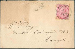 N°38 - 10 Centimes Rose, Obl. Sc LEAU Sur Enveloppe Du 11 Octobre 1884 Vers Maeseyck. Rare Sur Cette émission. - 11095 - 1883 Leopold II.