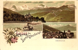 Berner Oberland, Farb-Litho Mit Oberhofen Und Schloss Hünegg, Um 1900/10 - Oberhofen Am Thunersee