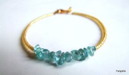 Bracelet Apatite Naturelle Pierre Semi-précieuse Bleu Clair Et Perles Miyuki Doré   Un Bracelet Très Raffiné à Adopter! - Armbänder