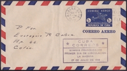 1949-EP-83 CUBA REPUBLICA. 1949. POSTAL STATIONERY. Ed.96. 5c. SOBRE AVION. FDC. VIOLET CANCEL. - Lettres & Documents