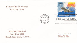 USA 1981 - FDC FDI  Kennedy Space Center Fl 32815 - Benefiting Mankind 21.5.1981 - Moon Left - América Del Norte
