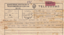 TELEGRAMME SENT FROM CLUJ NAPOCA TO BUCHAREST, 1962, ROMANIA - Telegraph