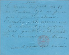 Càd Rouge RECETTE PRINCIPALE / SEINE 9 AVRIL 71 Sur Formulaire Du Bureau De Poste N° 21 Concernant Sa... - Guerre De 1870