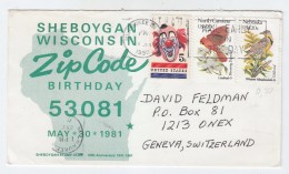 USA/Switzerland SHEBOYGAN ZIPCODE BIRTHDAY 53081 COVER 1990 - Postcode