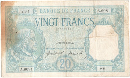 Billet, France, 20 Francs, 20 F 1916-1919 ''Bayard'', 1918, 1918-12-27, TB+ - 20 F 1916-1919 ''Bayard''