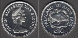 FALKLAND ISLANDS 1979 KM-11 ANIV S.M. ELIZABETH II QUEEN DUCKS  U.N.C.10 POUNDS SILVER - Falkland