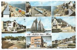 CPSM MULTIVUES COLORISEE SAINT AUBIN SUR MER, LA PLAGE, LA DIGUE, LE CASINO, LES TENNIS, L'HOTEL ST AUBIN, MINI GOLF, 14 - Saint Aubin