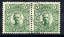 SWEDEN 1911 Definitive 5 öre Pair With Crown Watermark Fine Used.  Michel 60 - Oblitérés