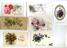 - LOT DE 10 PETITES CARTES  BONNE ANNEE . MOTIFS FLEURS . - New Year