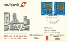 RF 80.1, Swissair, Zurich -  Djakarta, DC-10, 1980, Recommandé - Eerste Vluchten