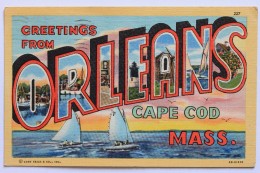 GREETINGS FROM ORLEANS, CAPE COD, MASSACHUSETTS, MA - Large Letter Linen Postcard, 1950 - Cape Cod