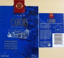 ETIQUETTE De VIN  " CAHORS1998 " 12,5° - Carte Noire - 75cl - En Bon état - - Cahors