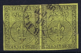 Parma   Sa 1  Mi 1 Used Obl 1852 Strip Of 2 Signed/ Signé/signiert/ Approvato  Serrane - Parma