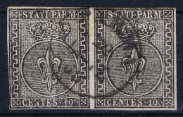 Parma   Sa 2  Mi 2 Used Obl 1852 Strip Of 2 Signed/ Signé/signiert/ Approvato  Serrane - Parme