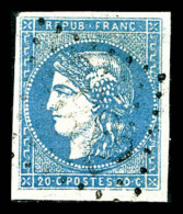 O N°44A, 20c Bleu Type I Report 1 Obl GC, Infime Pelurage, TB    Qualité : O    Cote : 725 Euros - 1870 Uitgave Van Bordeaux