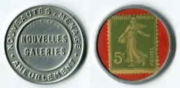N93-0388 - Timbre-monnaie Nouvelles Galeries Type 1 - 5 Centimes - Kapselgeld - Encased Postage - Monétaires / De Nécessité