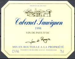 096 - Vin De Pays D'Oc - 1998 - Cabernet Sauvignon - Jean De Roueire 34110 Puisserguier - Languedoc-Roussillon