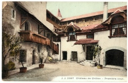 CPA Schweiz/Suisse: Château De Chillon - Première Cour, 1907, 2 Scans - Premier