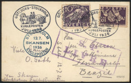 Beautiful PC With Good Commemorative Postage Sent To Brazil On 12/JUL/1936, Nice Special Postmarks, VF Quality! - Brieven En Documenten