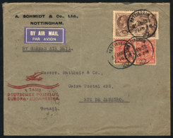 ZEPPELIN: Cover Sent From Nottingham To Rio De Janeiro On 31/JA/1935, With Special Hanstamp Of The Flight, And On... - Andere & Zonder Classificatie