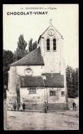 CPA ANCIENNE- BOUFFÉMONT  (95)- L'EGLISE ROMANE EN TRES GROS PLAN- ANIMATION - PUB CHOCOLAT VINAY- GARDE CHAMPÊTRE - Bouffémont