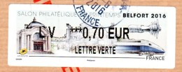 VIGNETTE LISA    " SALON  PHILATELIQUE  DE  PRINTEMPS  "   Lettre Verte  0.70 Euros  (sur Fragment)  BELFORT 2016 - 2010-... Illustrated Franking Labels