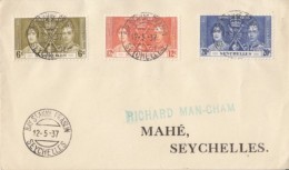 KING GEORGE VI AND QUEEN ELISABETH CORONATION, STAMPS ON COVER, 1937, SEYCHELLES - Seychelles (...-1976)