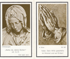 CPA FUNERALS, DEATH ANNOUNCEMENT, PRAYING HANDS, VIRGIN MARY, 2 PARTS FOLDED - Funerali