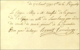 Document De La Prison De L'Abbaye Signé Du Concierge Benoit Daté Du 17 Août 1793. - TB. - R. - Cartas Civiles En Franquicia