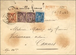 Càd T 17 LYON / LES TERREAUX  / N° 70 + N° 90 + N° 95 Paire Sur Lettre Chargée Au... - 1876-1878 Sage (Type I)