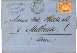 Losange PGE / N° 38 Càd PARIS  / GARE DE L'EST Sur Lettre Pour Mulhouse. 1874. - TB / SUP. - 1870 Asedio De Paris
