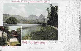 GRUSS VOM LOWERZERSEE → Mehrbild-Litho Mit Lauerzersee & Insel Schwanau 1900 - Lauerz