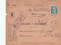 PASTEUR 1F50 YT 181 SUR ENV ENTIERE RARE VALEURS A RECOUVRER REC LYON GROL 31/1/30+CAD MIRAMAS                       TDH - Louis Pasteur