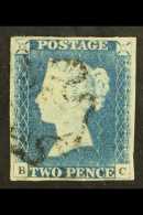 1840 2d Blue "BC" Plate 1, SG 5, Very Fine Used With 4 Margins & Black Maltese Cross Cancellation For More... - Altri & Non Classificati