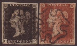 1840 MATCHING 1d BLACK & 1d RED PLATES 1840 1d Black (C - F), Plate 8, SG 2, Very Fine Used With 4 Good Neat... - Unclassified